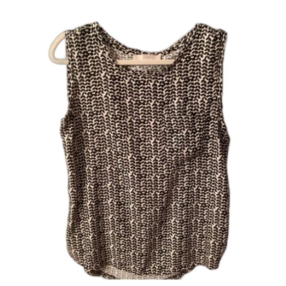 LOFT SIZE MEDIUM CREAM AND BLACK PRINT SLEEVELESS POLYESTER BLOUSE - Picture 1 of 7